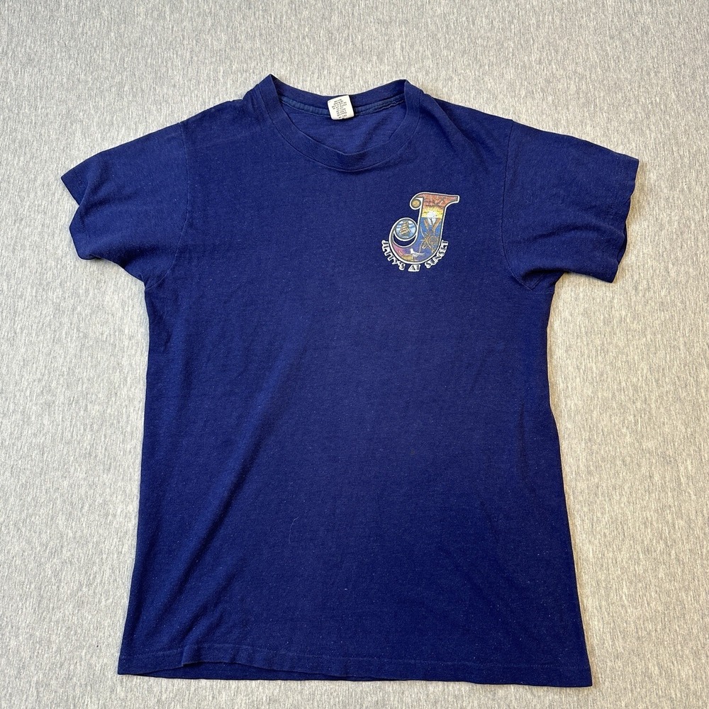 Vintage Hanes 80s Jettys at Sunset Graphic Tee Navy Blue Mens M Made in USA